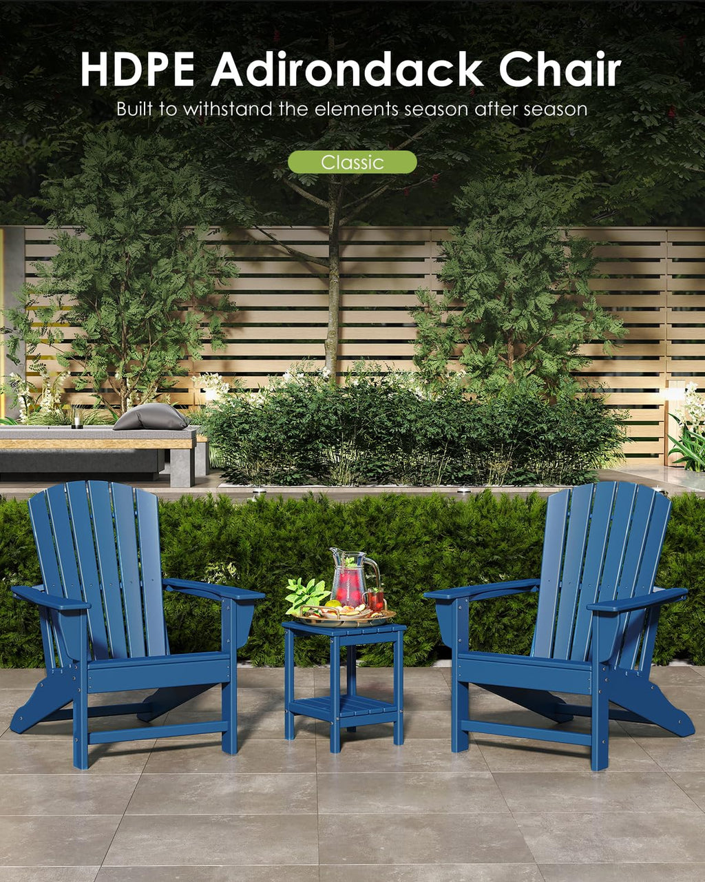 Oversized Adirondack Chairs Set of 2 HDPE All Weather Blue V338520