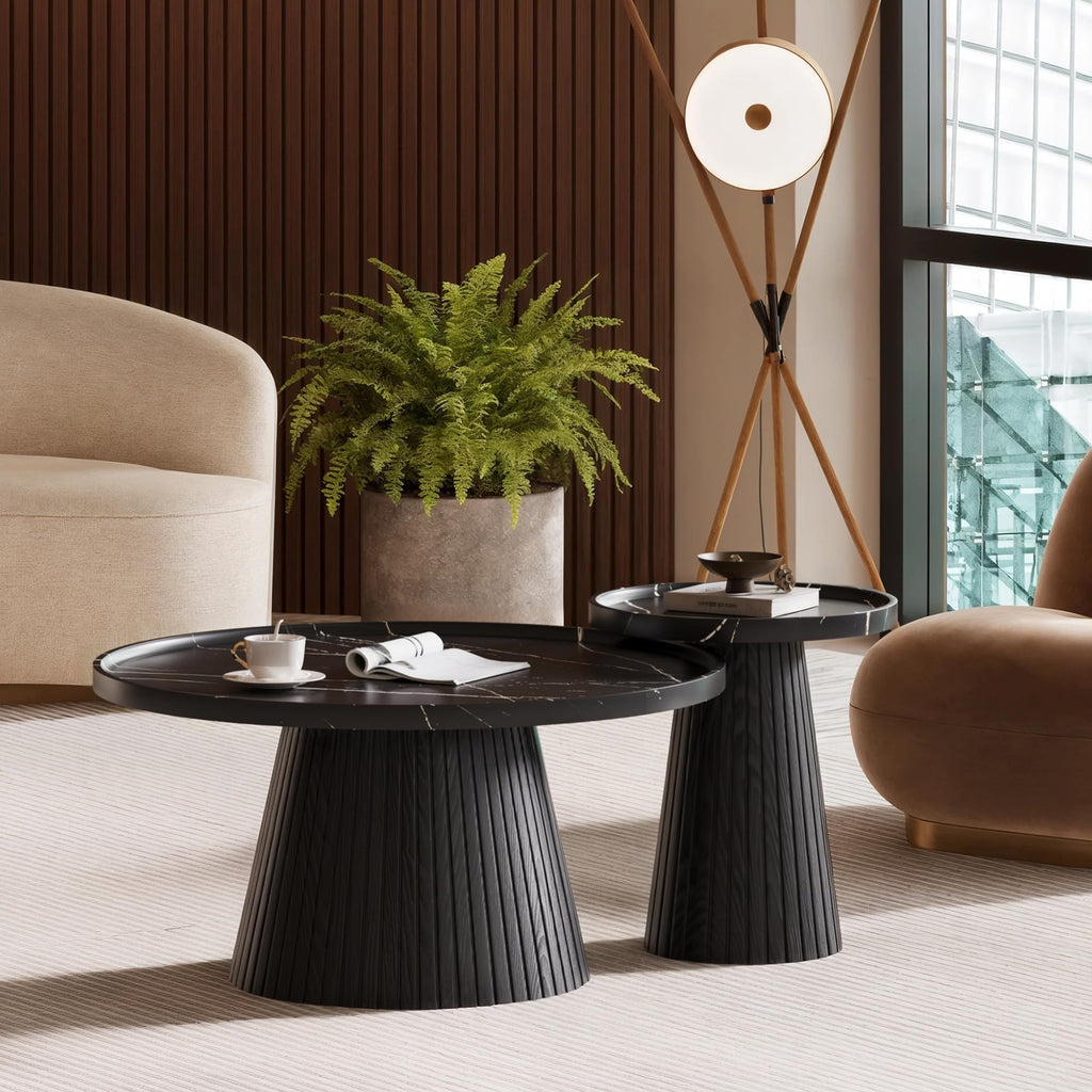 Black Marble Veneer Nesting Coffee Table Set of 2 G886144