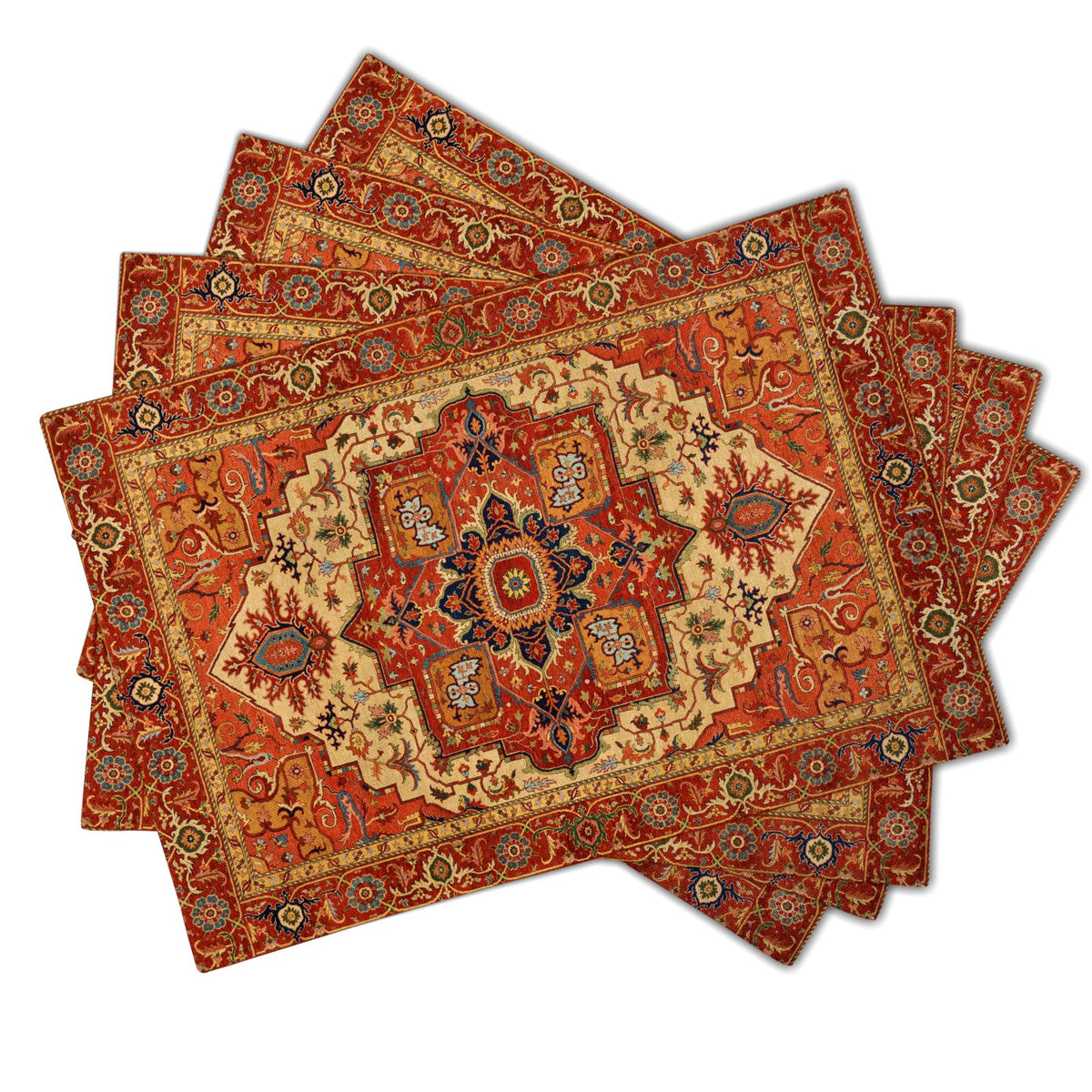 Boho Ethnic Placemats Set of 4 Orange Brown Retro Flower Linen 12"x18" P850