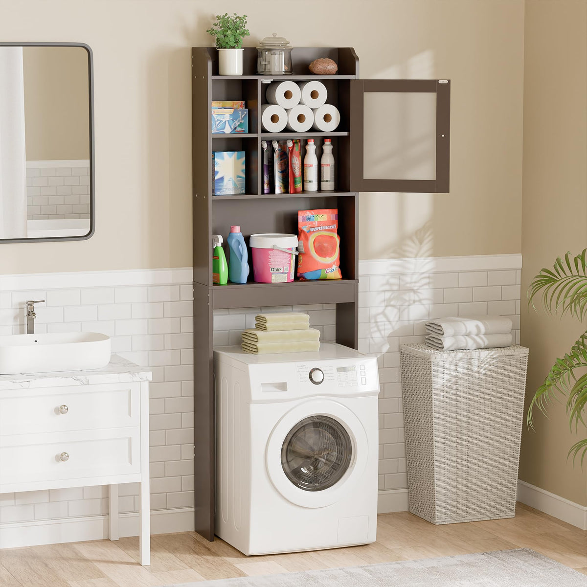 Over The Toilet Storage Cabinet with Adjustable Shelf and Double Doors N691