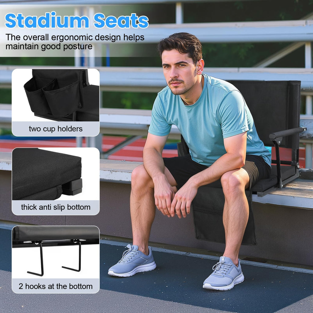 2-Pcs Folding Stadium Seat with Back Support & Cushion D314