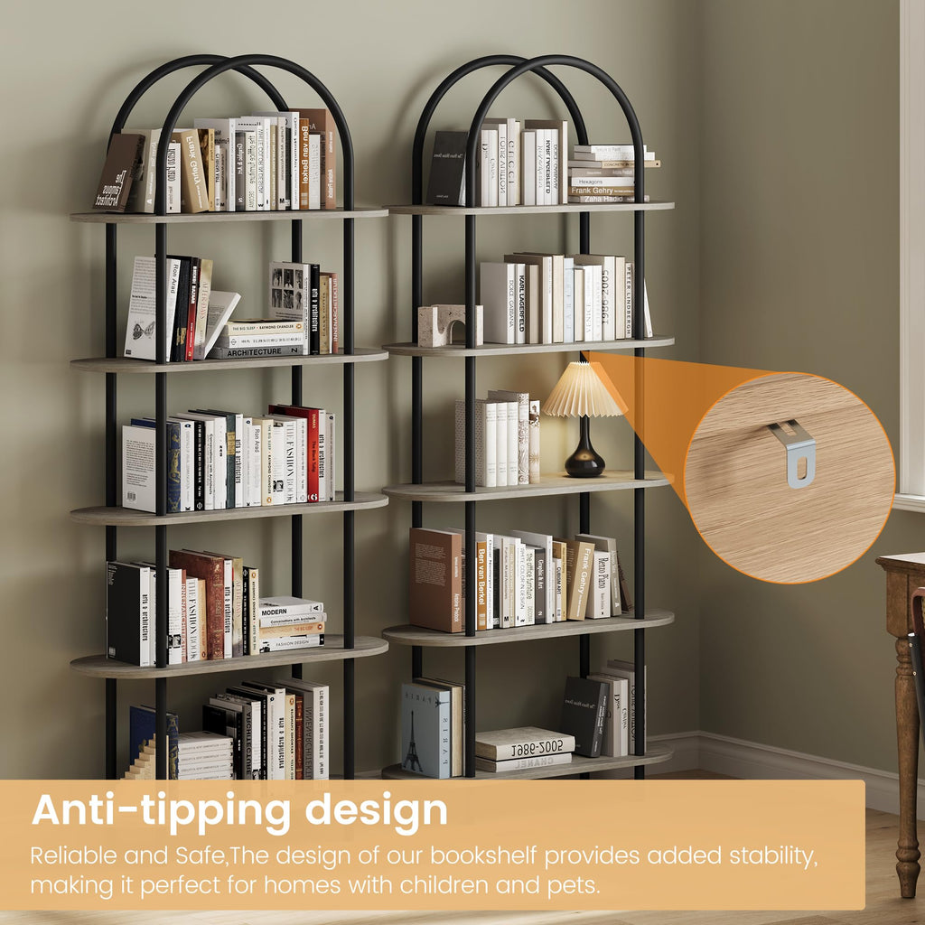 5-Tier Open Arched Bookshelf with Metal Frame J52125