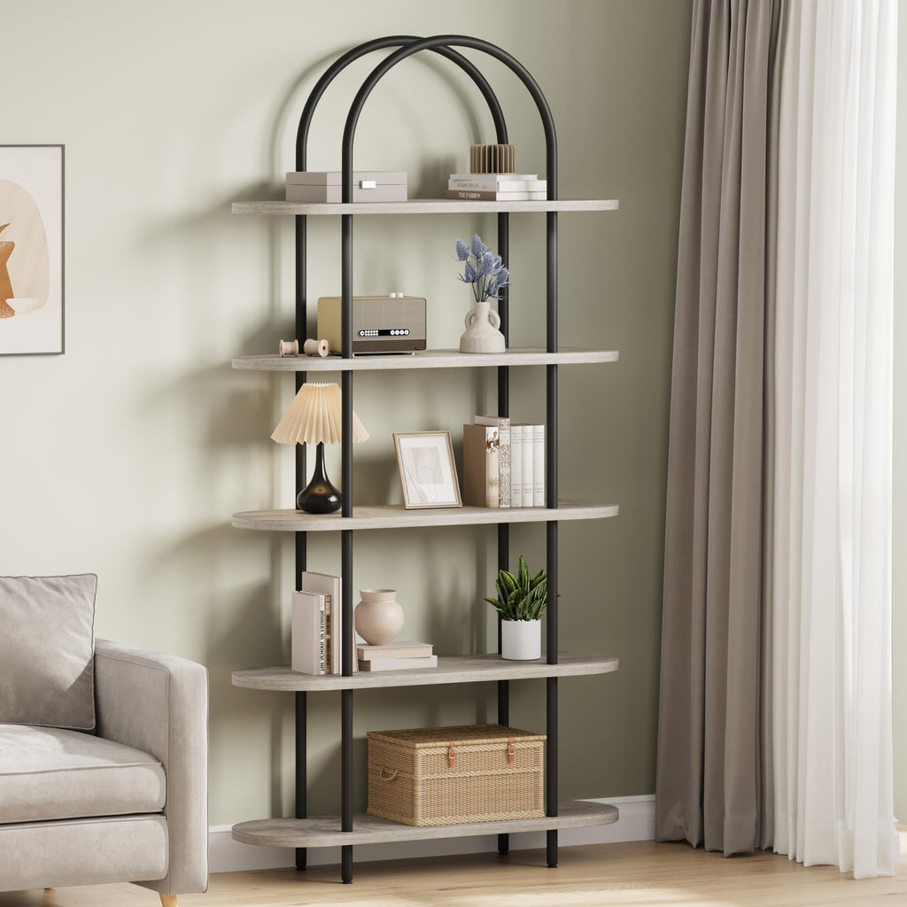 5-Tier Open Arched Bookshelf with Metal Frame J52125