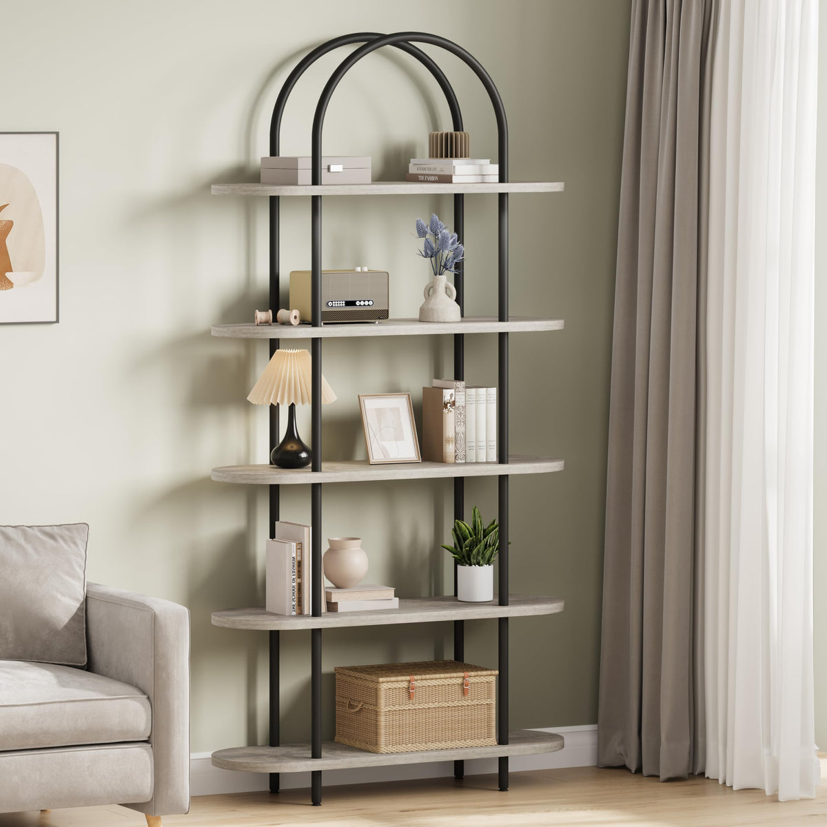 5-Tier Open Arched Bookshelf with Metal Frame J52125