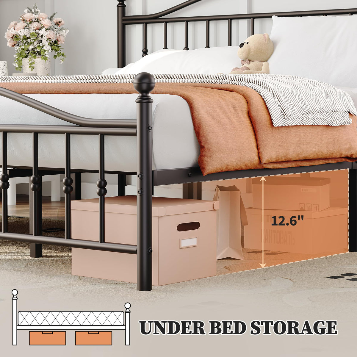 Twin Size Metal Platform Bed Frame with Headboard & Footboard P80661