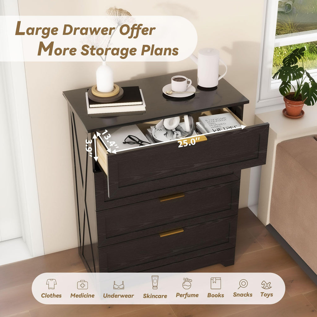 Modern Wide Wooden Chest of Drawers, Black V164058