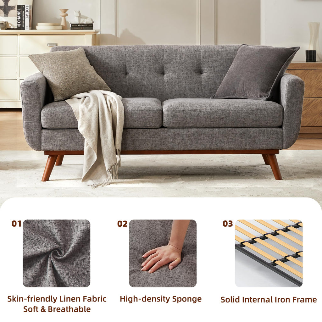 65.2" W Grey Button Tufted Loveseat Sofa V80733
