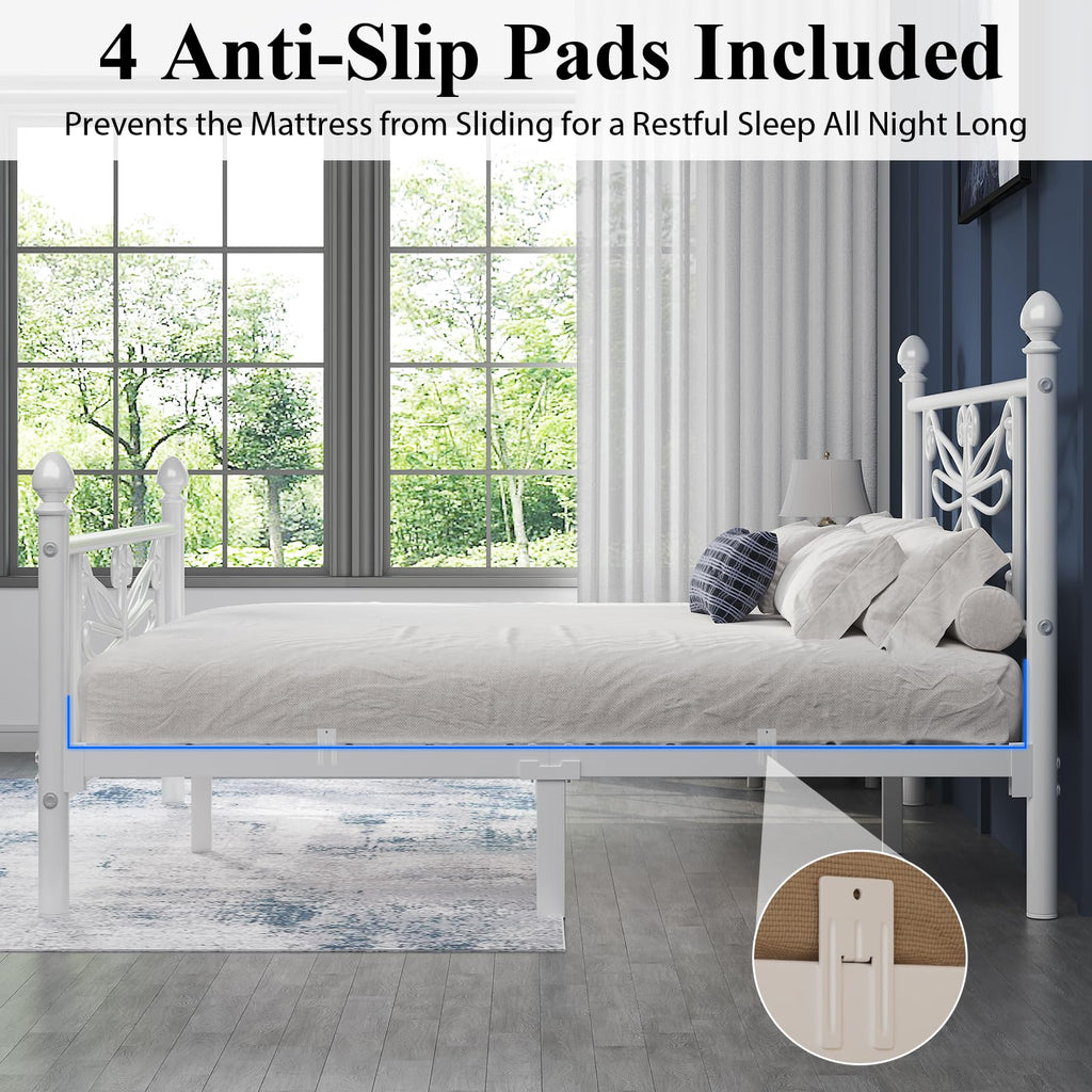 White Full Size Metal Platform Bed Frame U4929