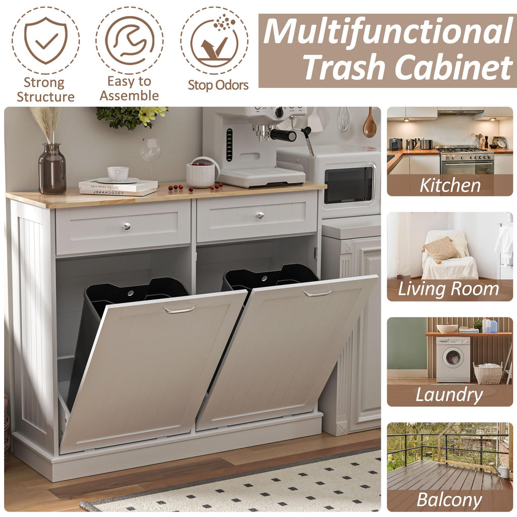 White 2x13 Gallons Tilt Out Trash Can Cabinet C458324