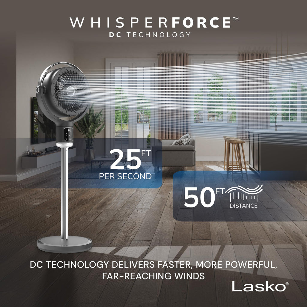 Pedestal Fan with Remote Control, Adjustable Height, Night Light, Gray D40246