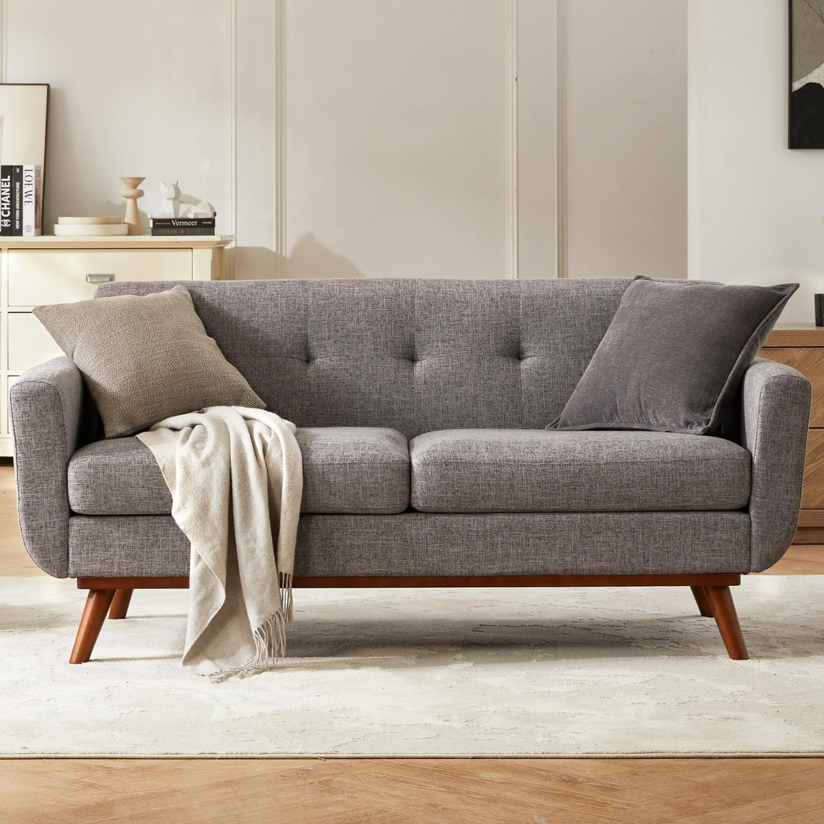 65.2" W Grey Button Tufted Loveseat Sofa V80733