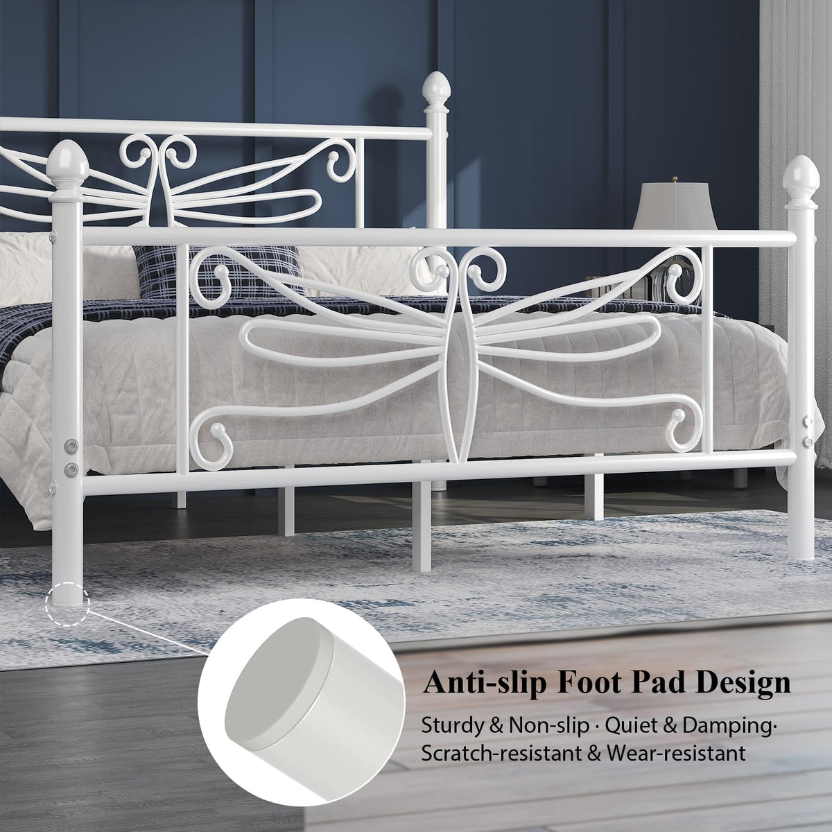 White Full Size Metal Platform Bed Frame U4929