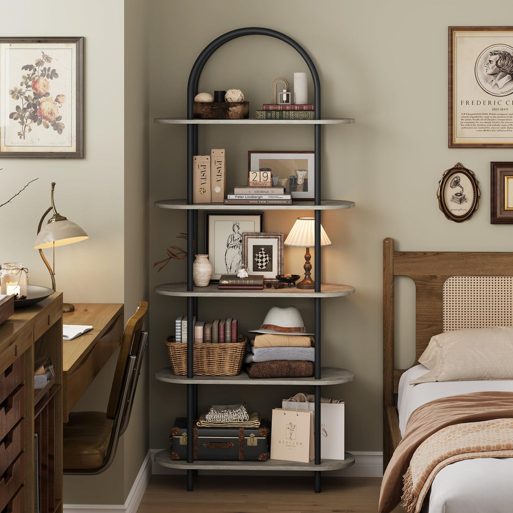 5-Tier Open Arched Bookshelf with Metal Frame J52125