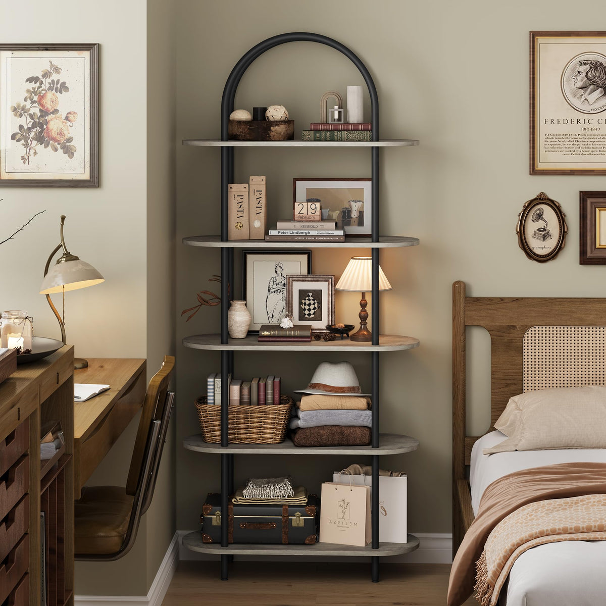 5-Tier Open Arched Bookshelf with Metal Frame J52125