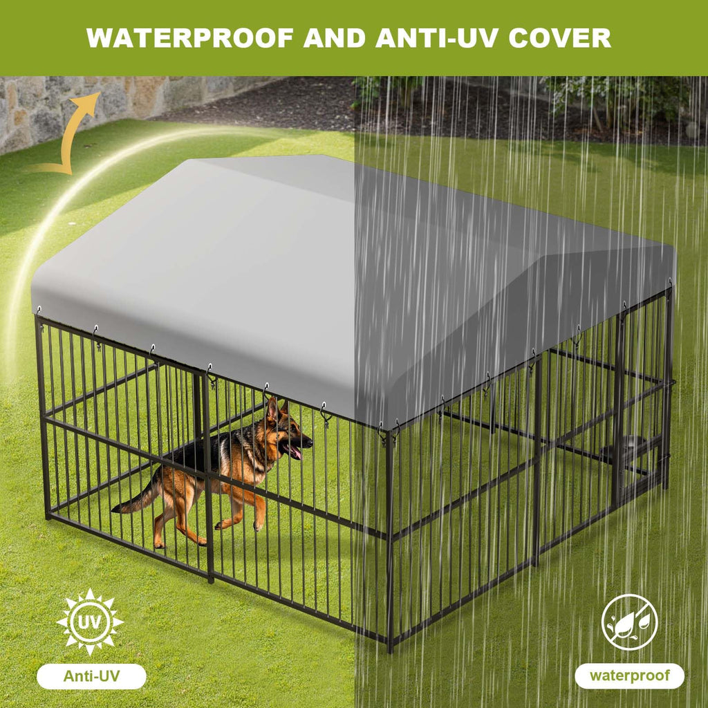 10x10ft Outdoor Dog Kennel with Feeding Door & 2 Bowls L585473