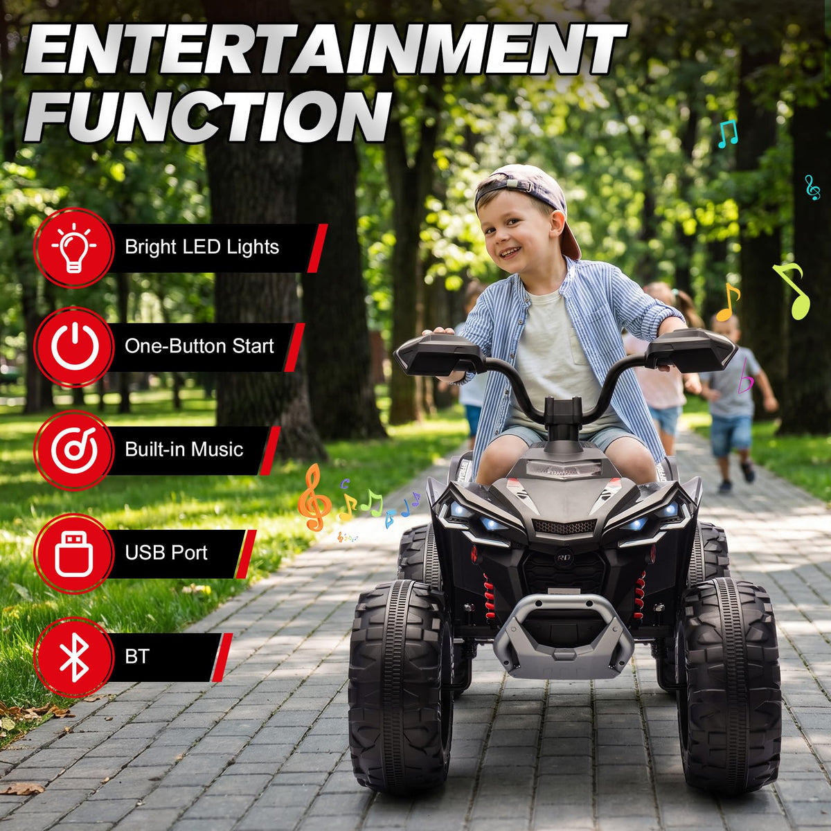 24V 2 Seater Kids ATV with LED Lights and Music, Black N42197