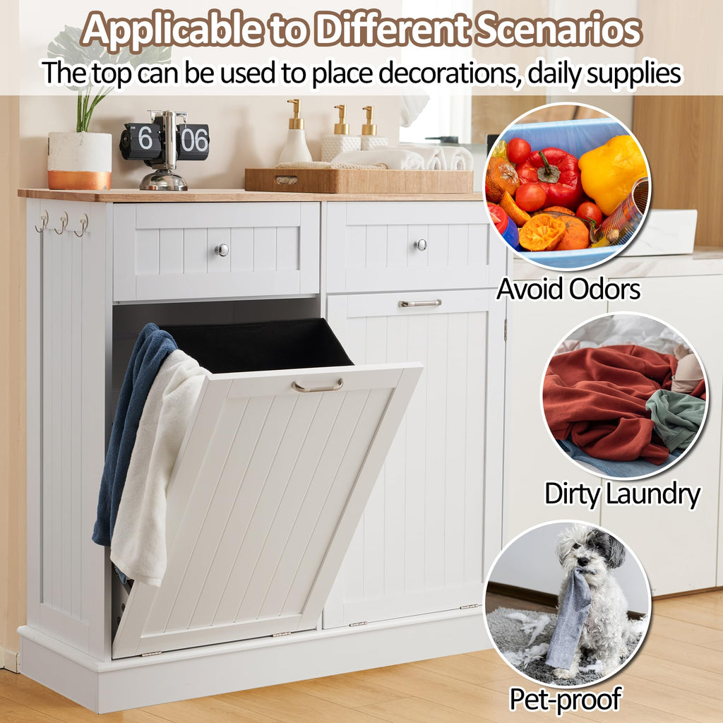 White 2x13 Gallons Tilt Out Trash Can Cabinet C458324