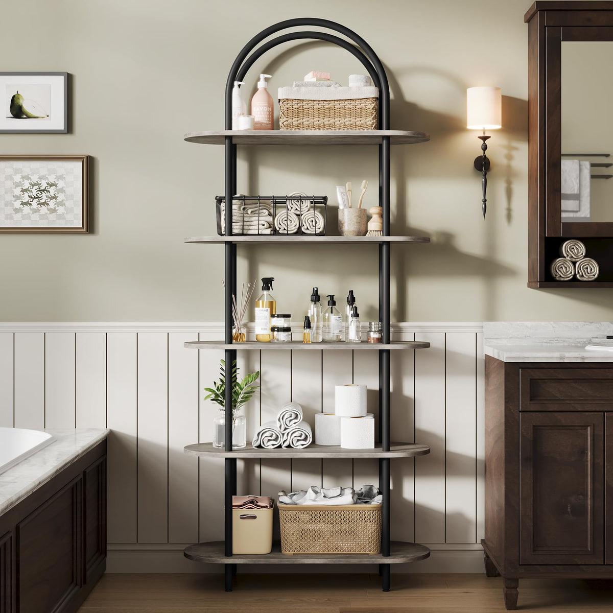 5-Tier Open Arched Bookshelf with Metal Frame J52125