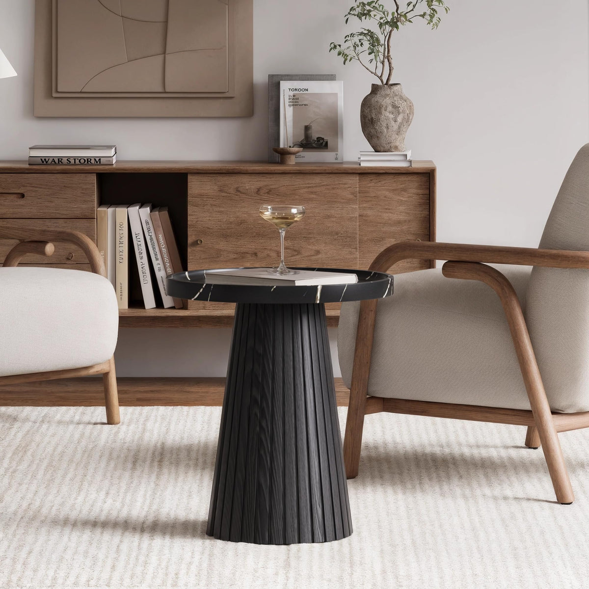 Black Marble Veneer Nesting Coffee Table Set of 2 G886144