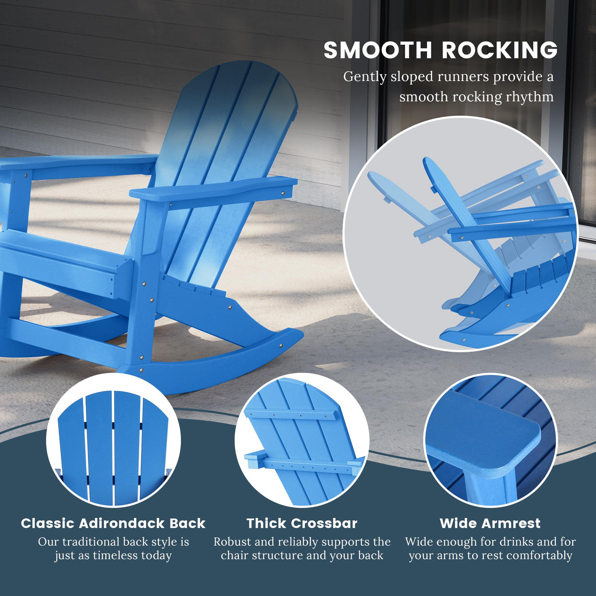 HDPE Outdoor Rocking Adirondack Chair Set of 2, Pacific Blue Q736