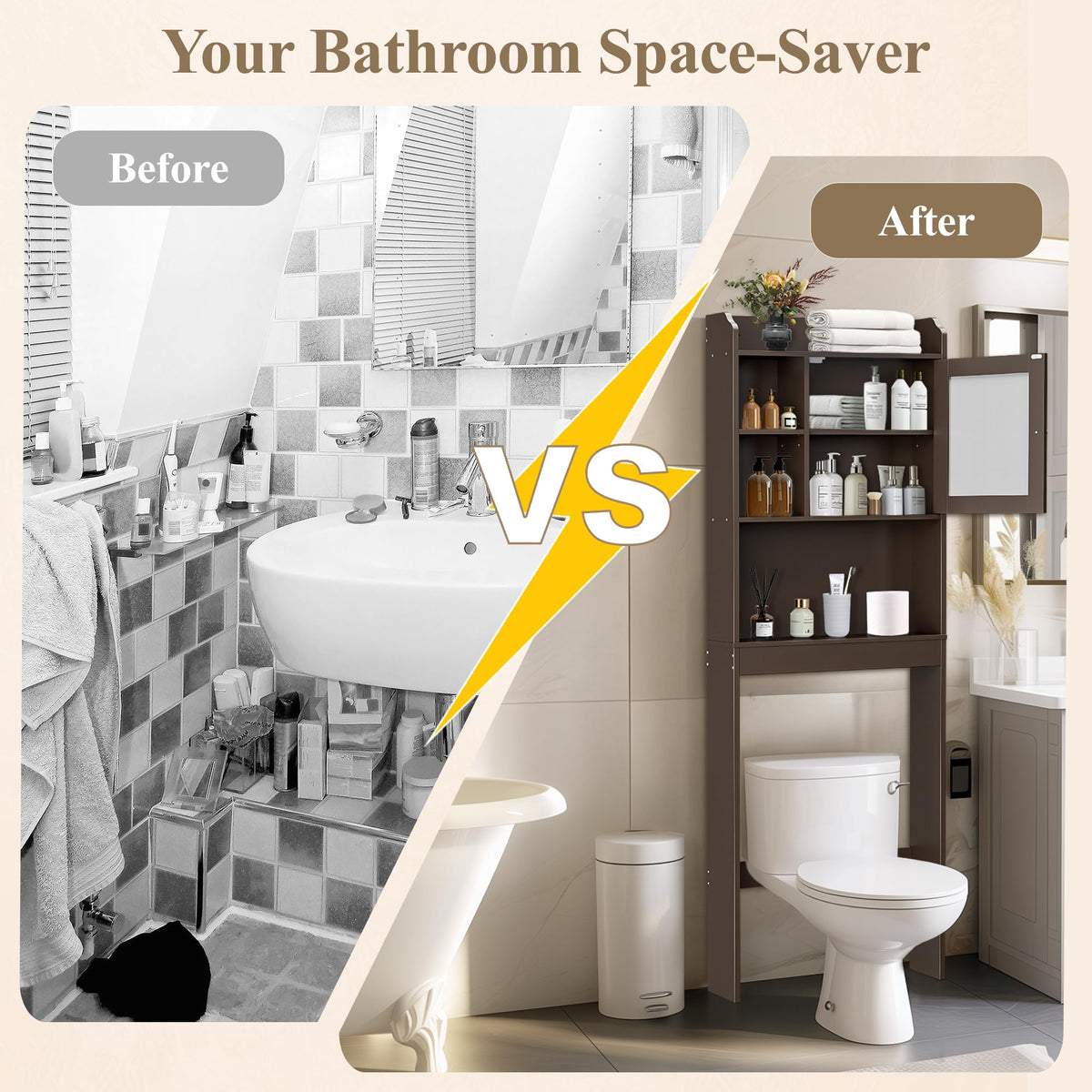 Over The Toilet Storage Cabinet with Adjustable Shelf and Double Doors N691