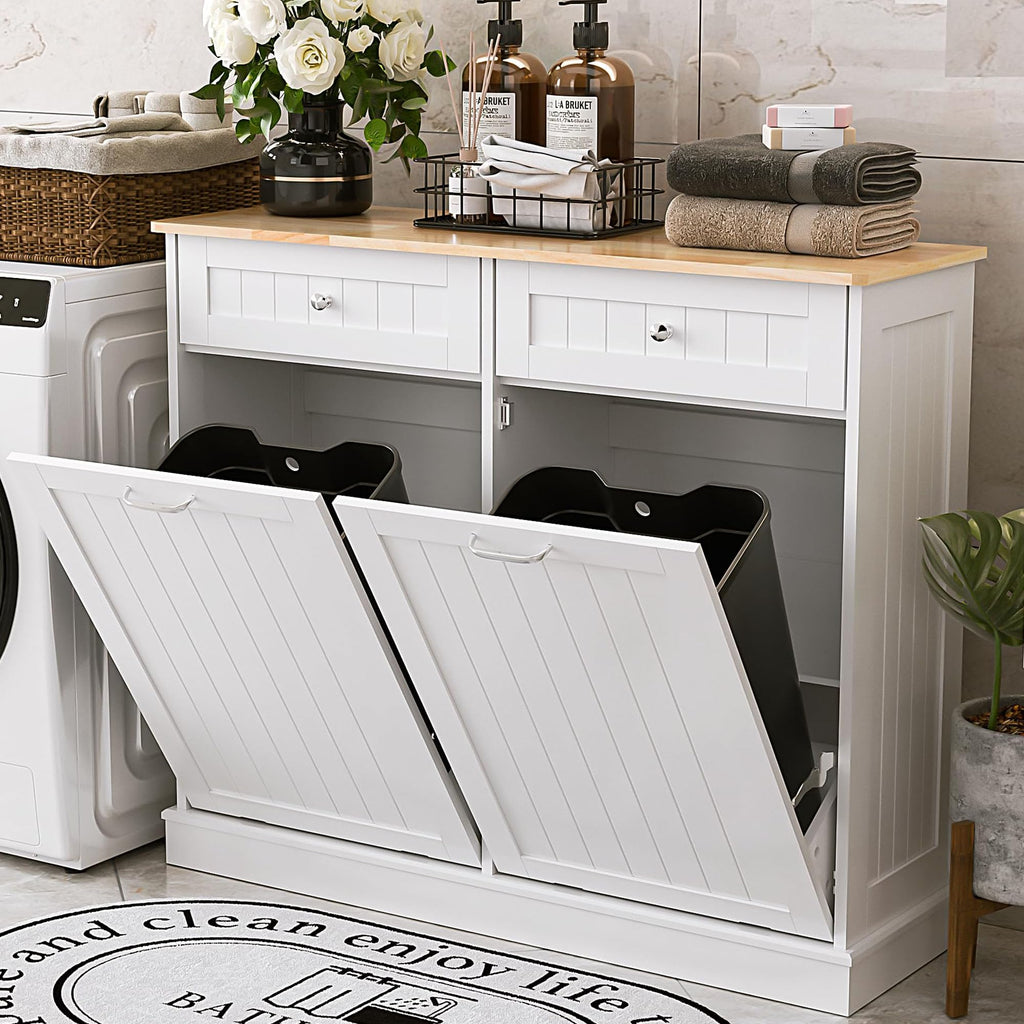 White 2x13 Gallons Tilt Out Trash Can Cabinet C458324