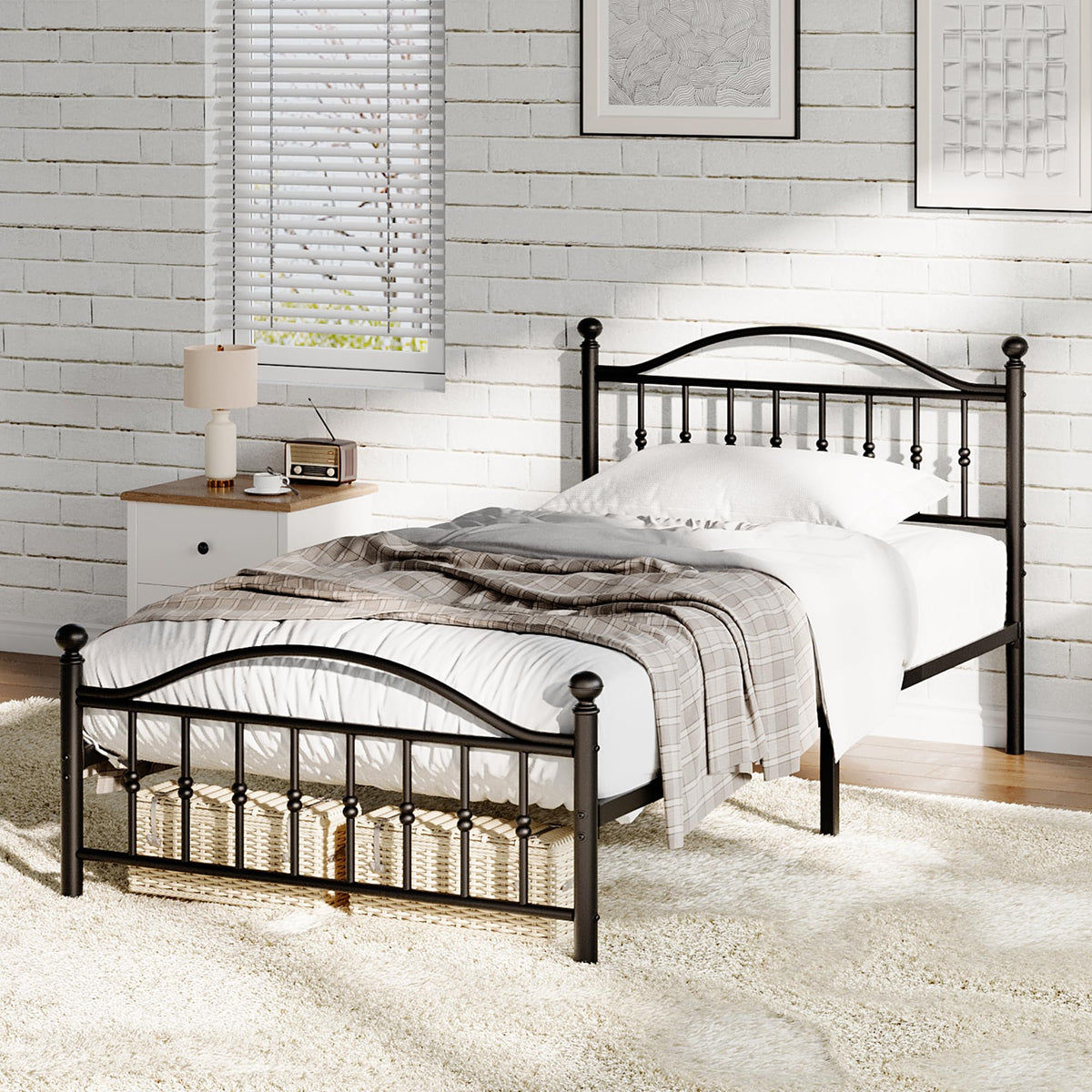 Twin Size Metal Platform Bed Frame with Headboard & Footboard P80661