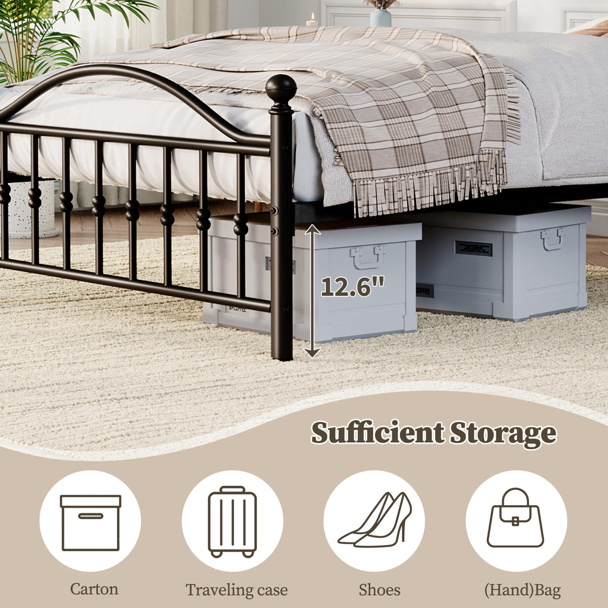 Twin Size Metal Platform Bed Frame with Headboard & Footboard P80661