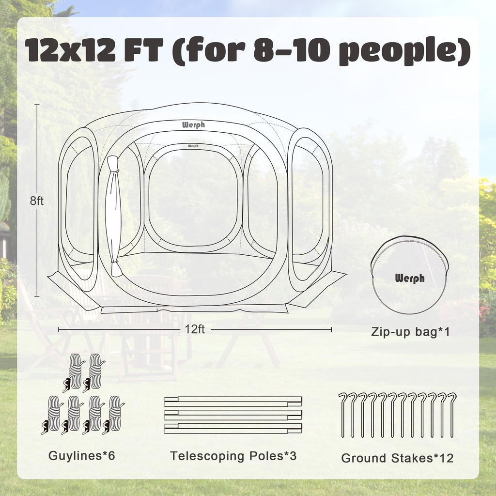 12x12 Pop Up Screen Tent, Mosquito Net Gazebo, UV Resistant, Beige F88056