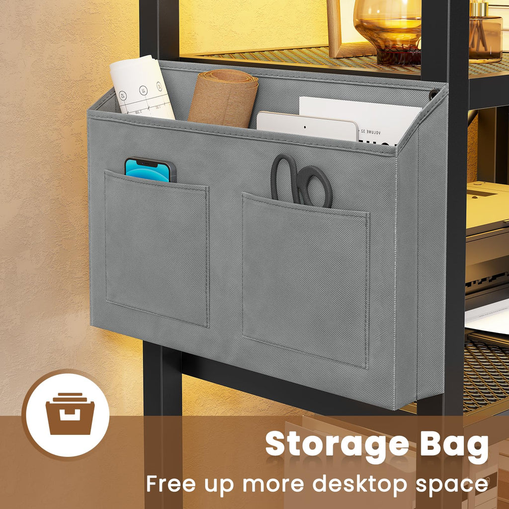 35.4” File Cabinet with 2 Drawer, Power Strip, LED Lights, Lock, Open Shelf, Rustic Brown U8911