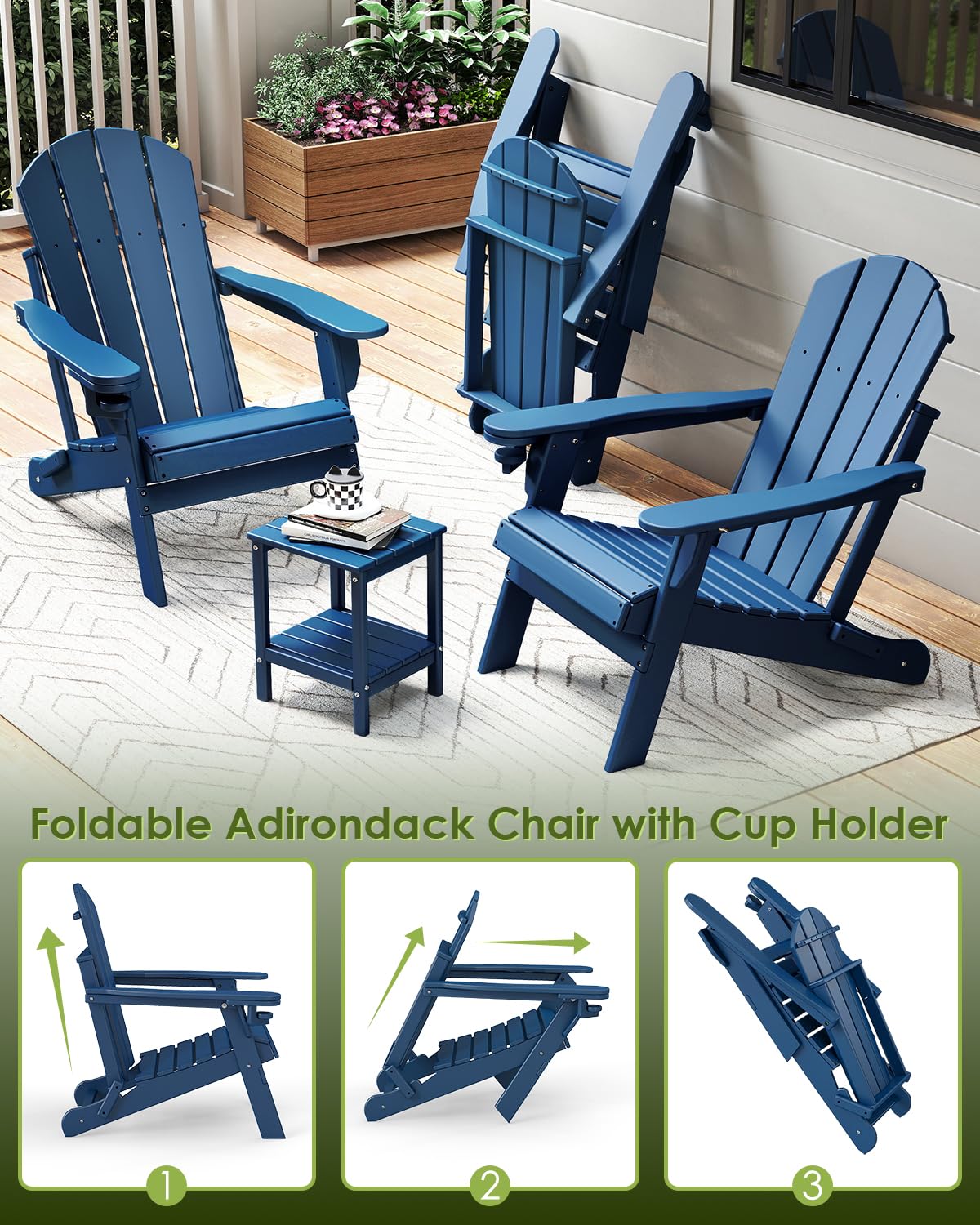 Folding Adirondack Chairs Set of 2 Blue Z9417