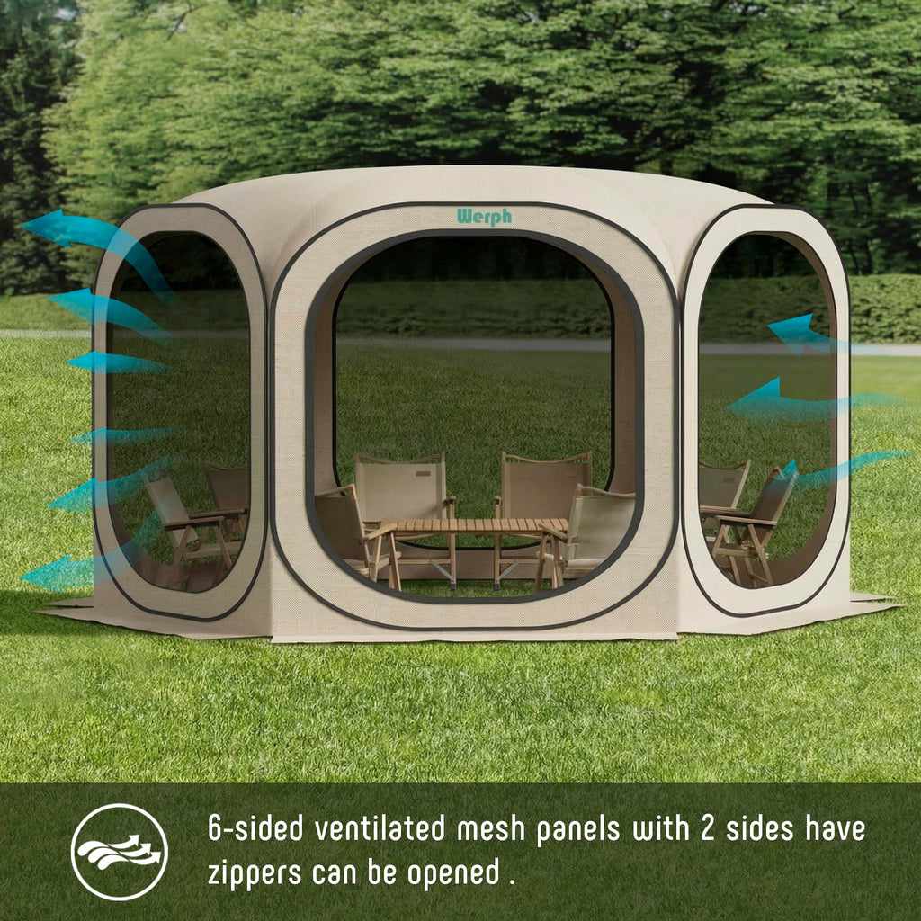 12x12 Pop Up Screen Tent, Mosquito Net Gazebo, UV Resistant, Beige F88056