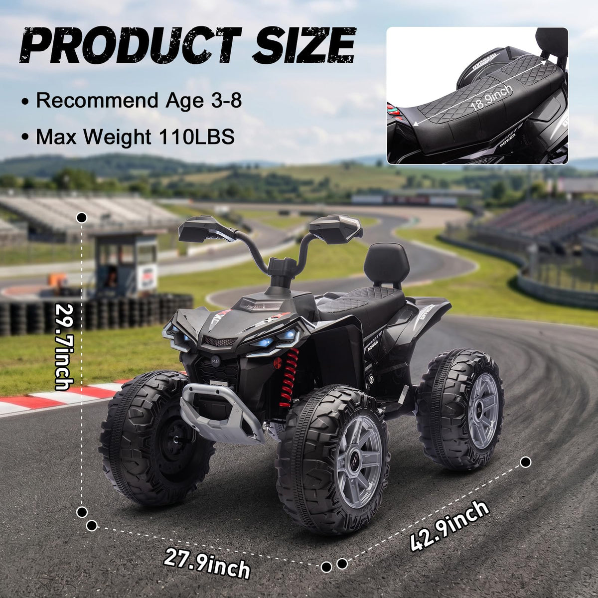 24V 2 Seater Kids ATV with LED Lights and Music, Black N42197