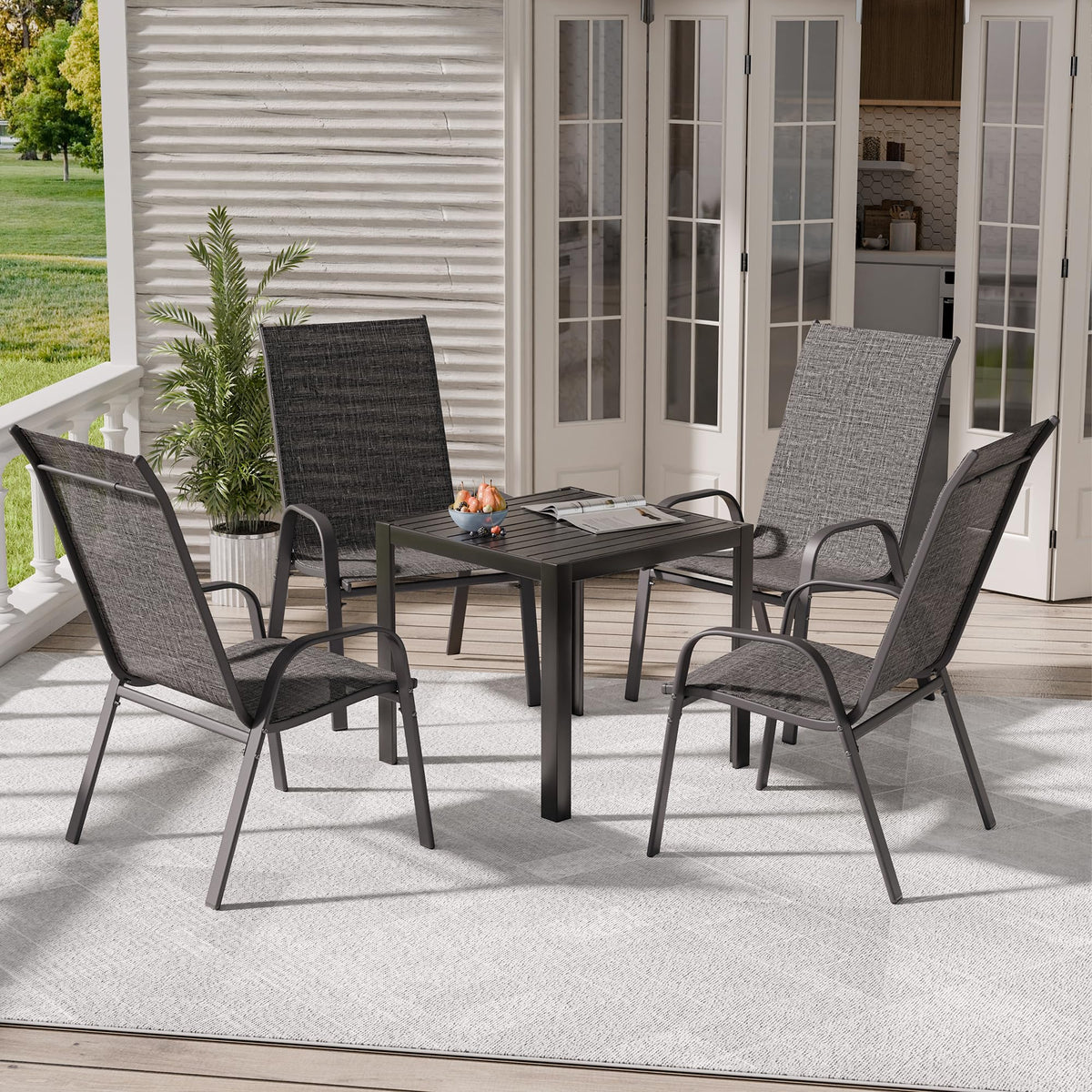 Dark Grey Metal Patio Chairs Set of 4 Q7041