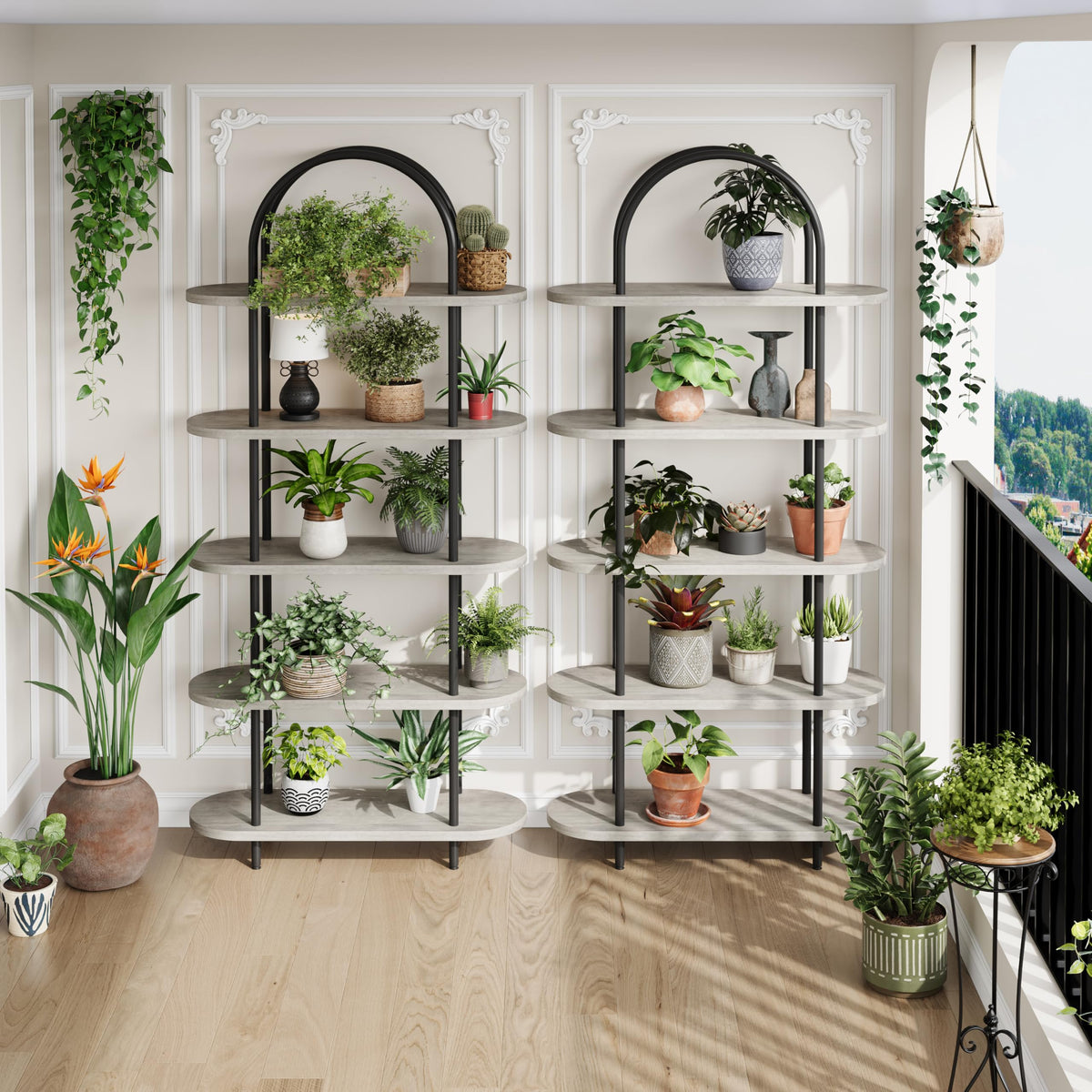 5-Tier Open Arched Bookshelf with Metal Frame J52125