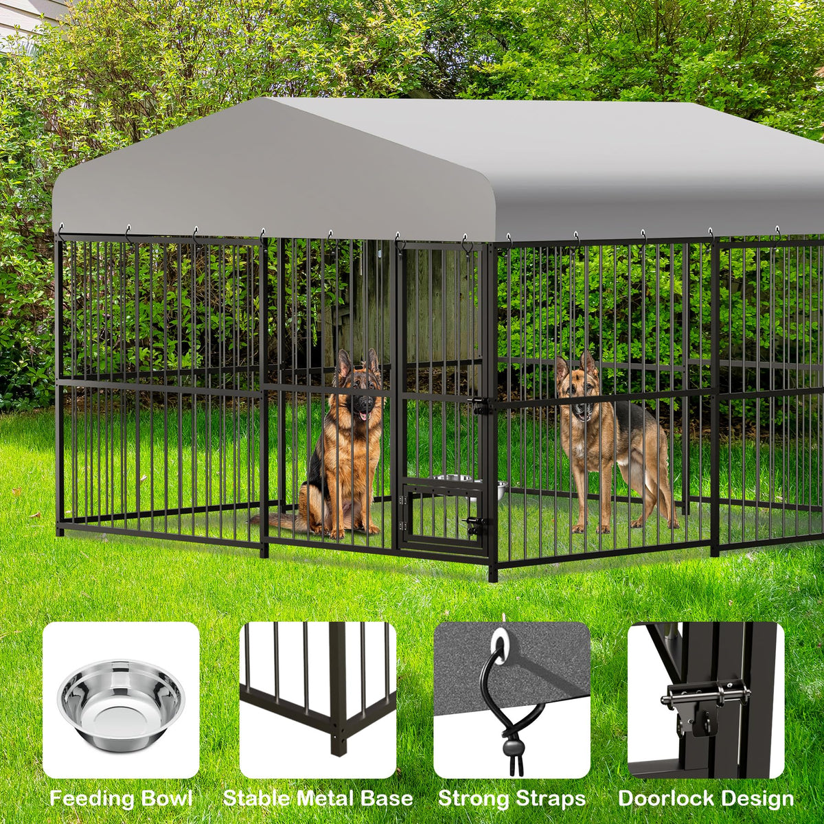 10x10ft Outdoor Dog Kennel with Feeding Door & 2 Bowls L585473