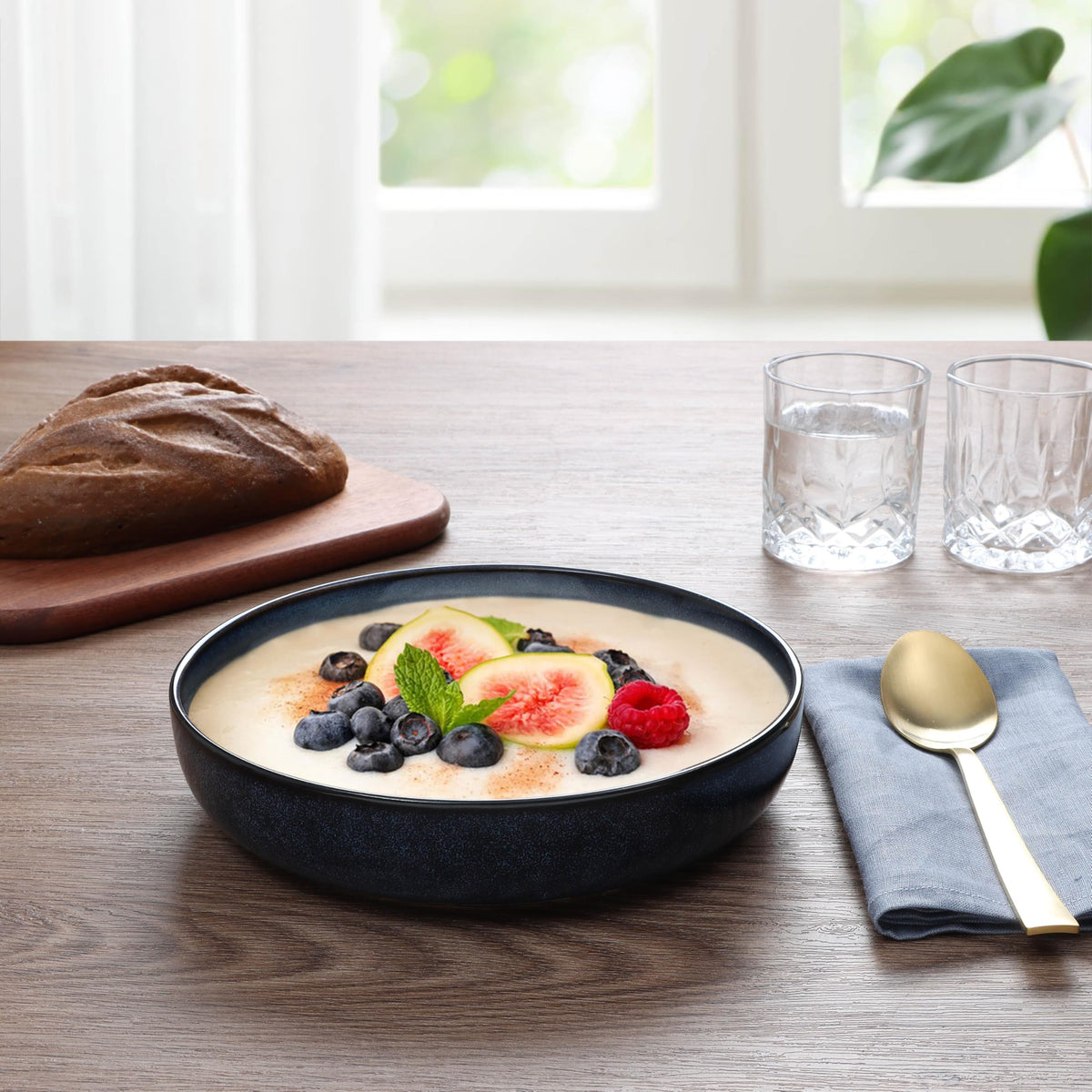 Blue Stoneware Pasta Bowls Set of 4 V316144