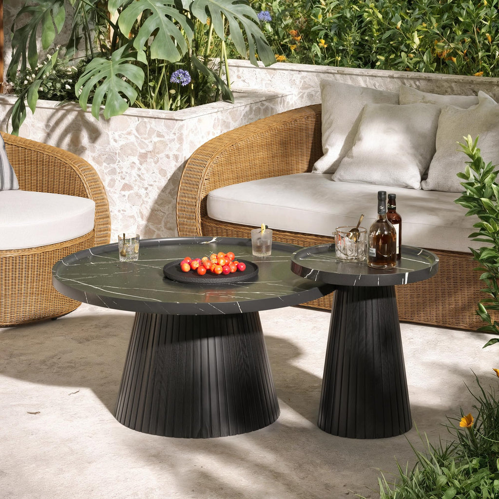 Black Marble Veneer Nesting Coffee Table Set of 2 G886144