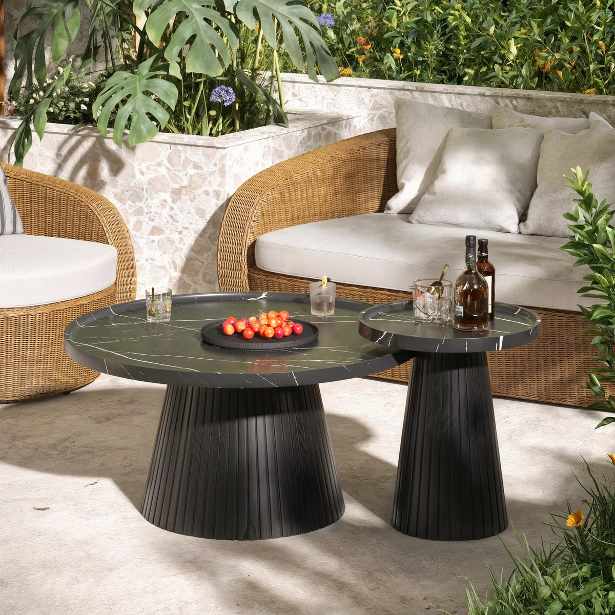 Black Marble Veneer Nesting Coffee Table Set of 2 G886144
