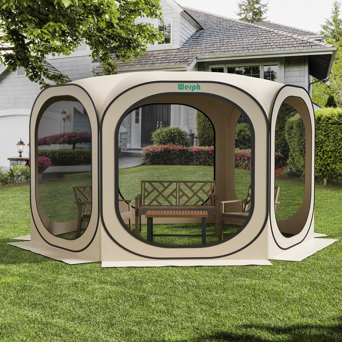 12x12 Pop Up Screen Tent, Mosquito Net Gazebo, UV Resistant, Beige F88056
