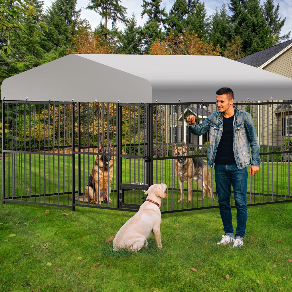 10x10ft Outdoor Dog Kennel with Feeding Door & 2 Bowls L585473