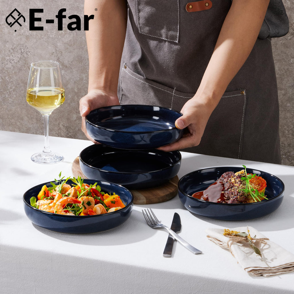 Blue Stoneware Pasta Bowls Set of 4 V316144
