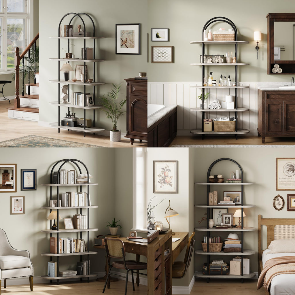 5-Tier Open Arched Bookshelf with Metal Frame J52125