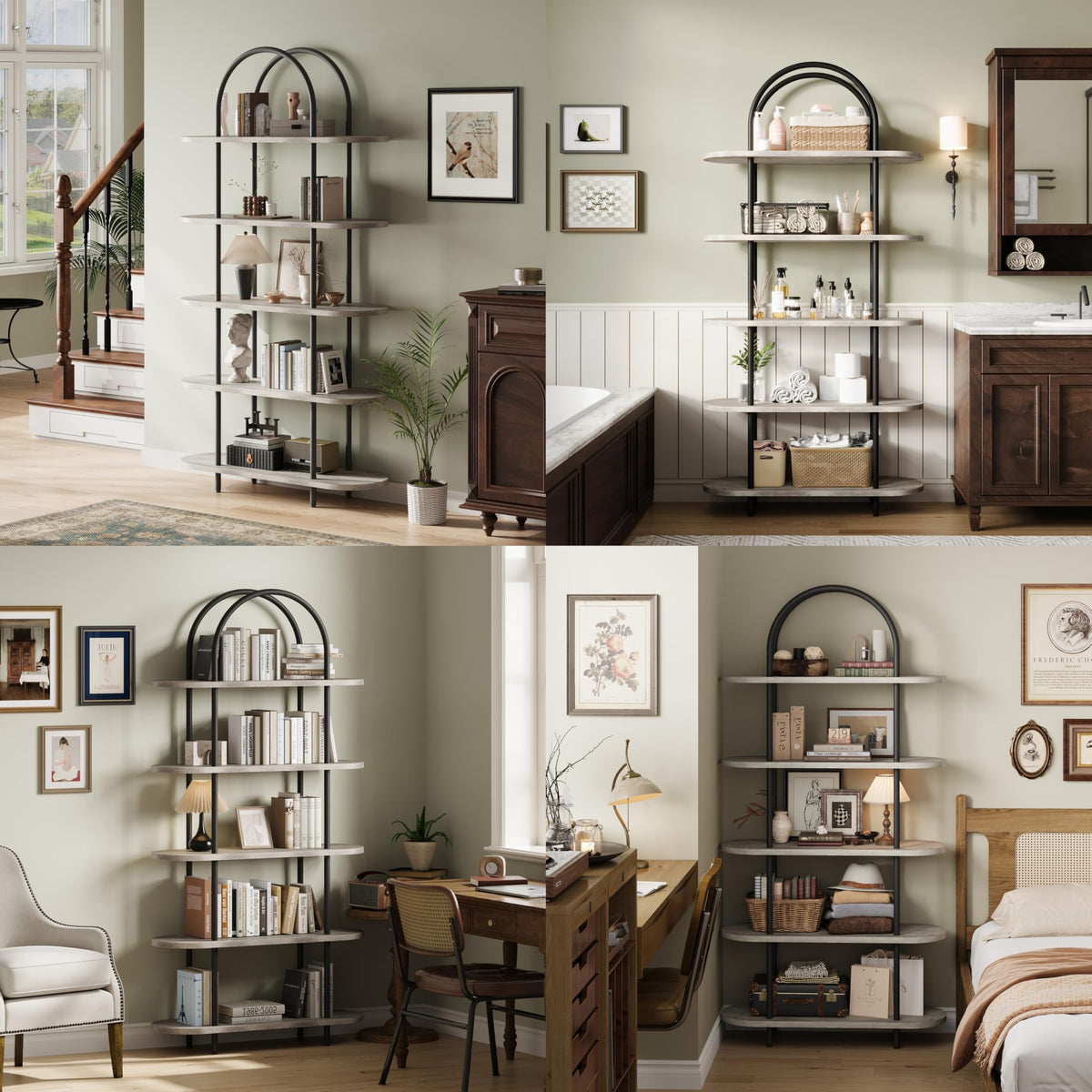 5-Tier Open Arched Bookshelf with Metal Frame J52125